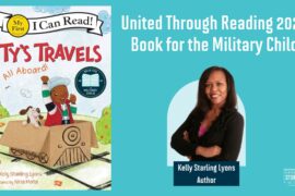 Cover of the children's book Ty's Travels All Aboard, United Through Reading's 2024 Book for the Military Child. Headshots of Author Kelly Starling Lyons