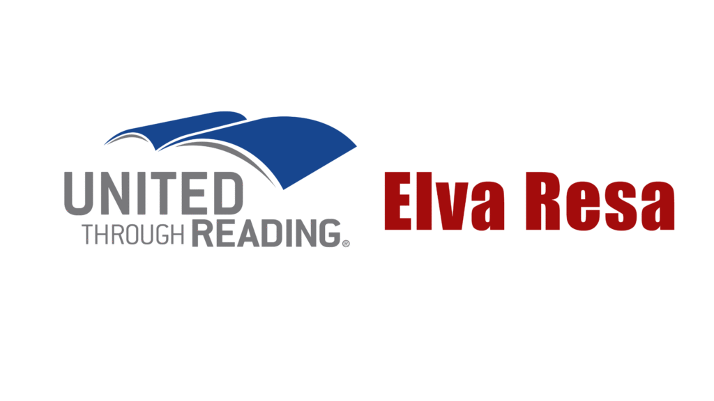 Graphic featuring blue and gray United Through Reading logo and red Elva Resa Publishing logo