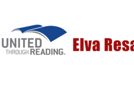 Graphic featuring blue and gray United Through Reading logo and red Elva Resa Publishing logo