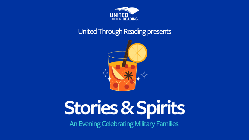 Brightly colored graphic featuring a cocktail for UTR's Stories & Spirits event.