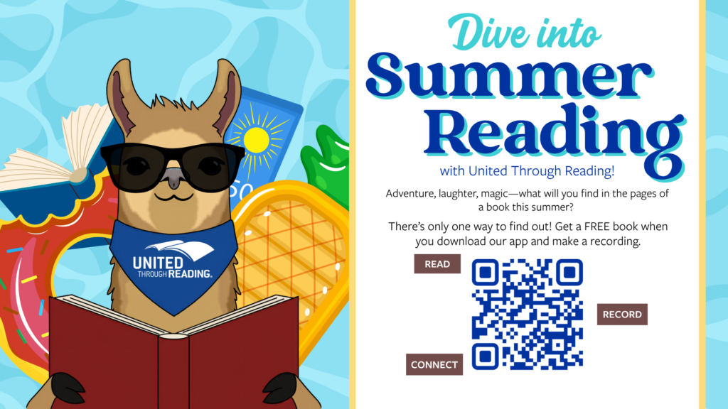 Summer Reading poster with Literacy Llama graphics