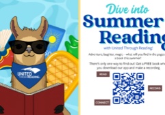 Summer Reading poster with Literacy Llama graphics